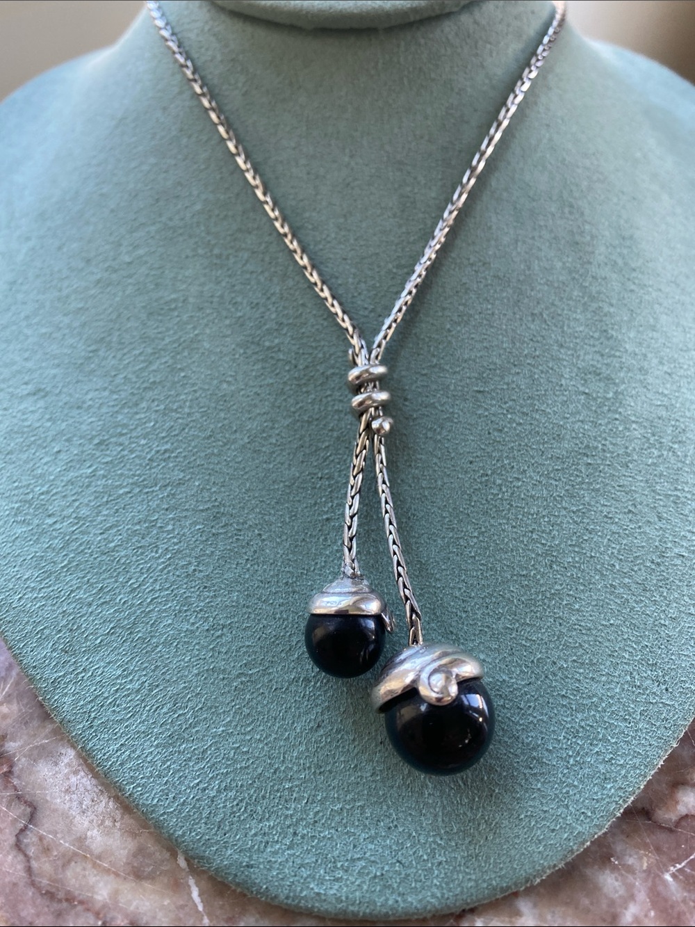 Brighton Silver toned Lariat Necklace with Black Beads